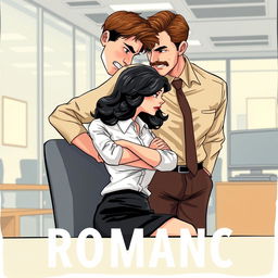 A romance book cover featuring a corporate office background