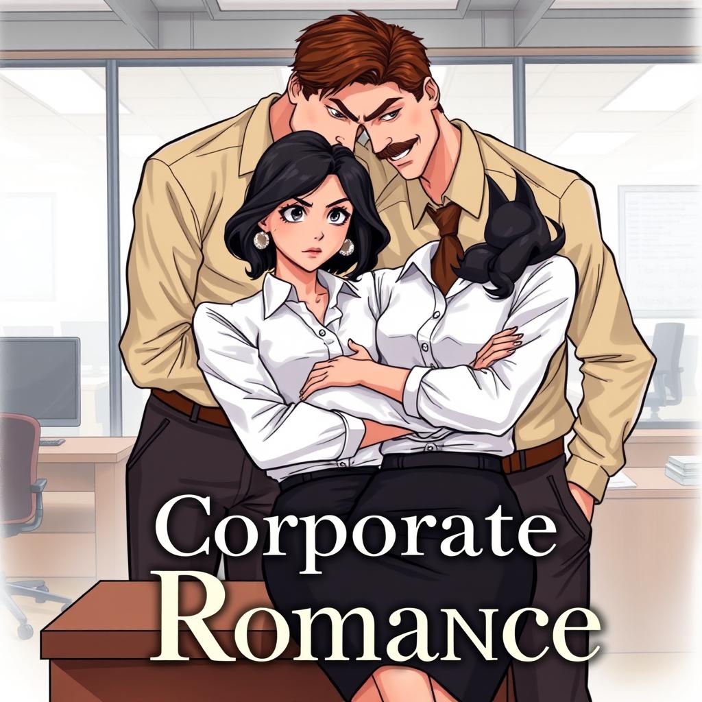 A romance book cover featuring a corporate office background