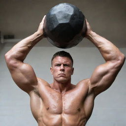 A muscular individual straining to push a large, heavy, unidentifiable object with all their might. Sweat drips from their forehead, showcasing the effort being exerted. Perspective emphasises the size of this Herculean task.