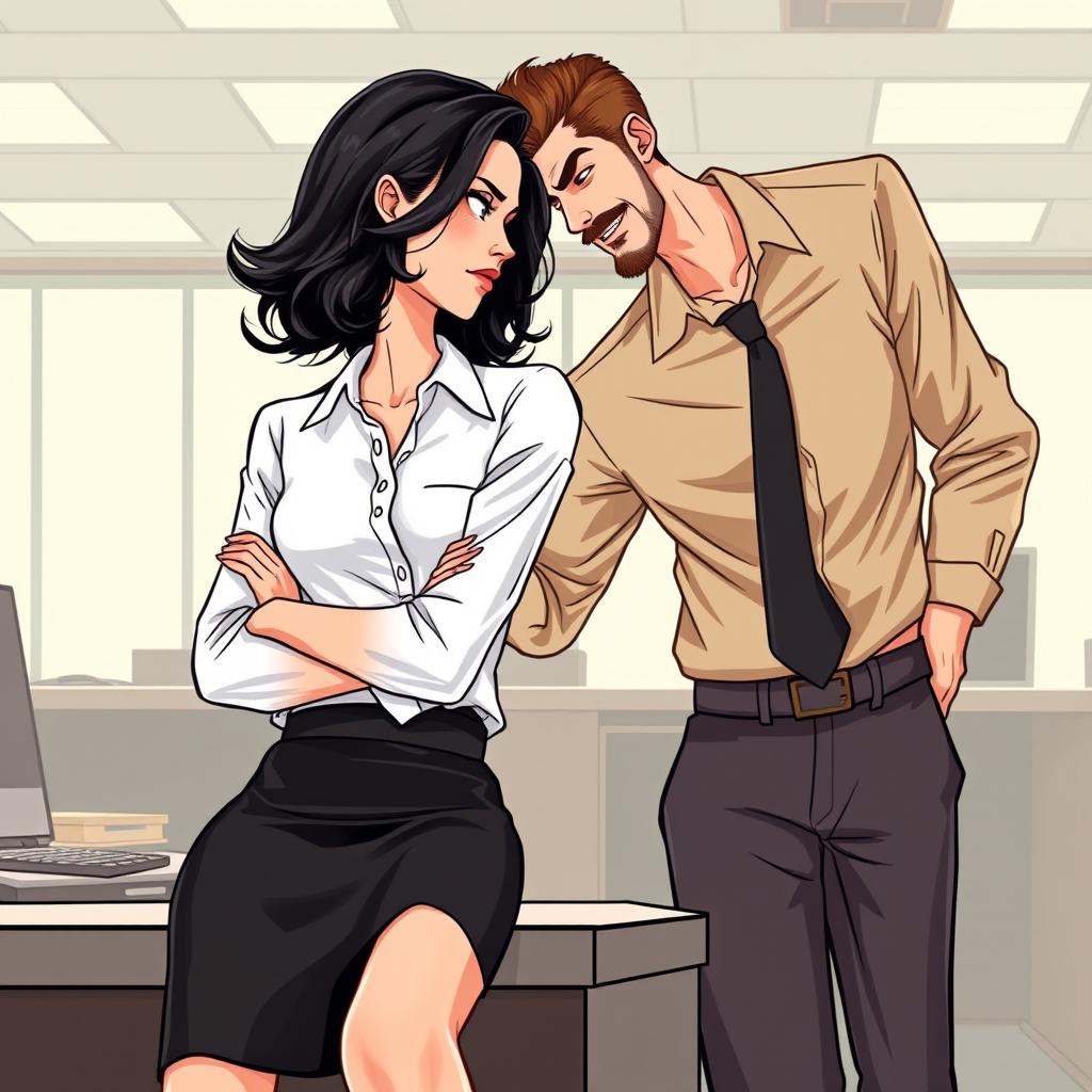 A romance book cover featuring a dynamic corporate office background