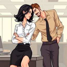 A romance book cover featuring a dynamic corporate office background