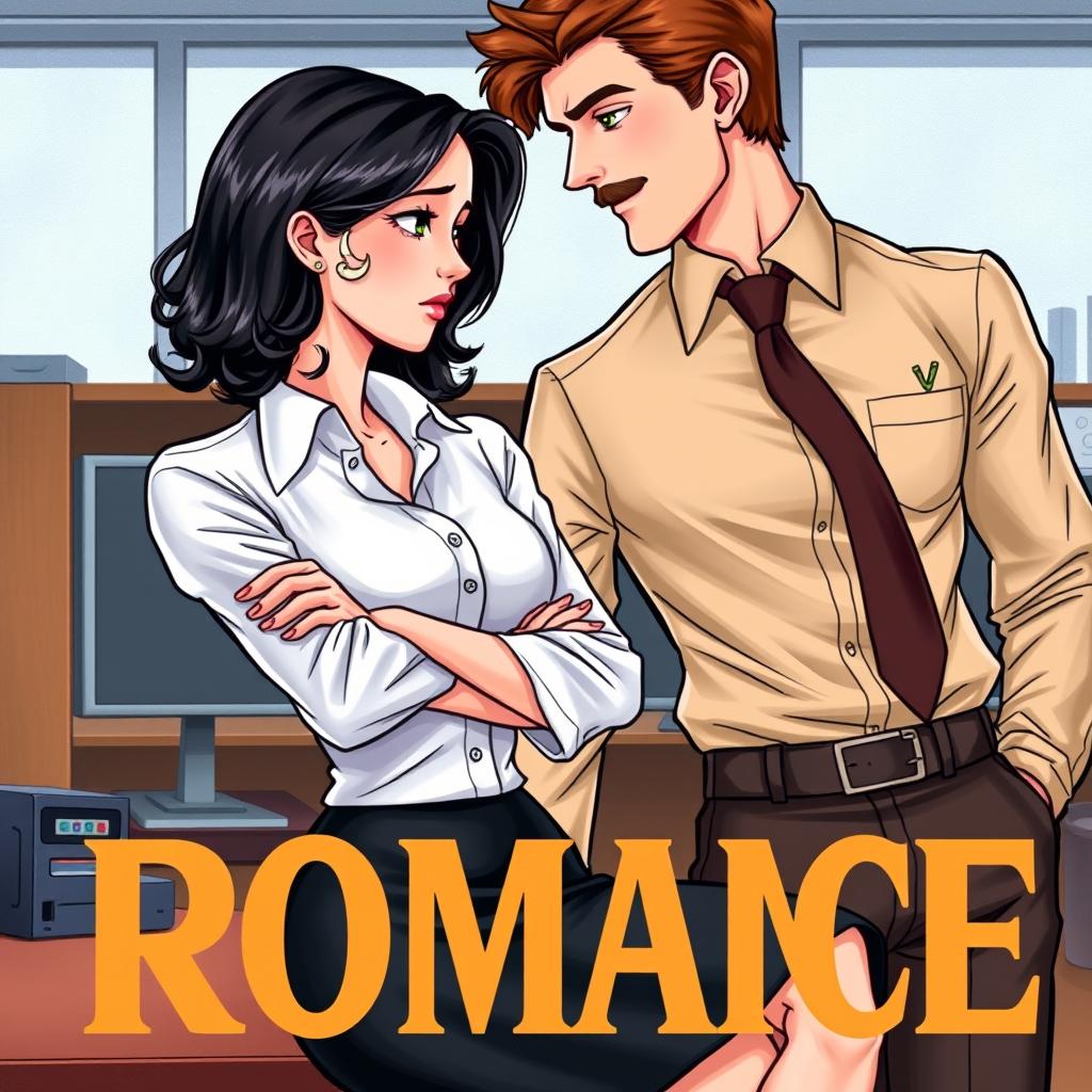 A romance book cover featuring a corporate office environment