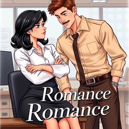 A romance book cover featuring a corporate office environment