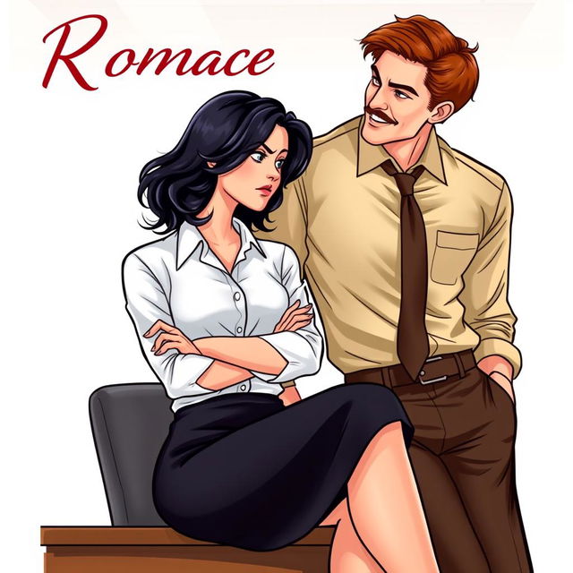 A romance book cover featuring a corporate office environment