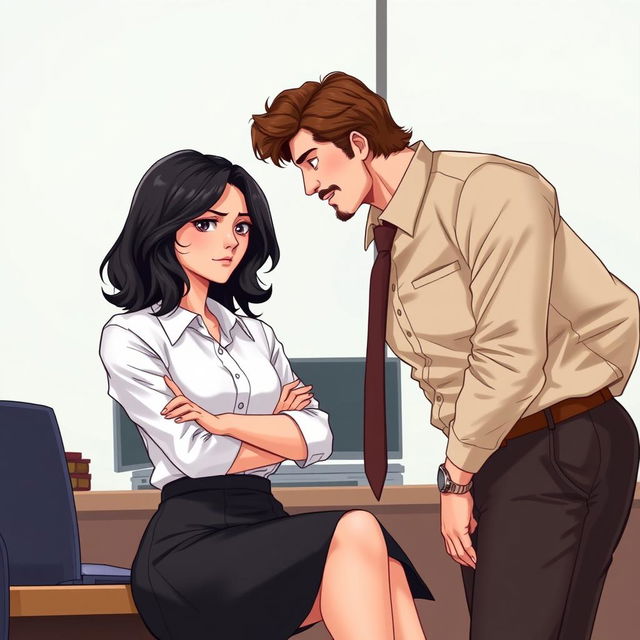 A romance book cover set in a corporate office environment