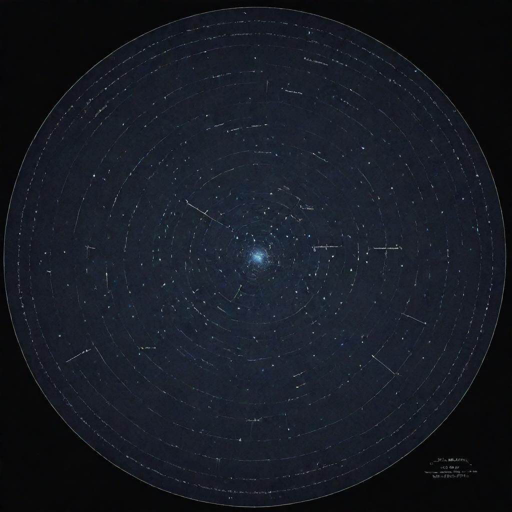 A highly detailed and accurate depiction of real star constellations, as seen from Earth, with each constellation accurately labelled and distinct from each other.