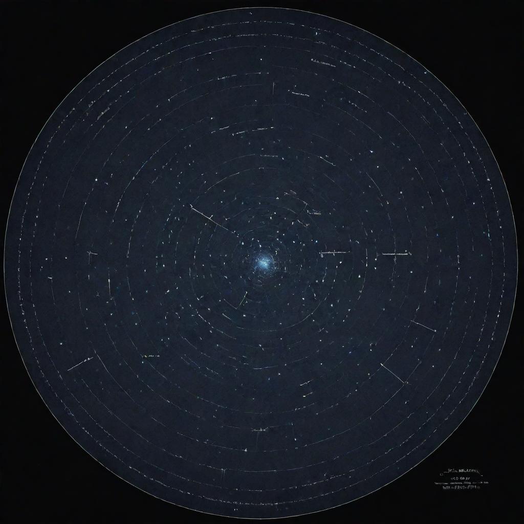 A highly detailed and accurate depiction of real star constellations, as seen from Earth, with each constellation accurately labelled and distinct from each other.