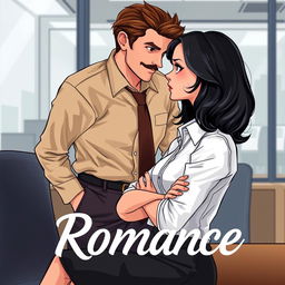 A captivating romance book cover featuring a corporate office backdrop