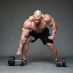 The same muscular individual from before, still straining to push the large, unidentifiable object. Now however, the person is mid-step as they make progress, showcasing their determination and progress in their Herculean task.