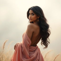 A tasteful and artistic representation of an Indian girl, highlighting her beauty and curves while ensuring modesty and elegance