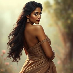 A tasteful and artistic representation of an Indian girl, highlighting her beauty and curves while ensuring modesty and elegance