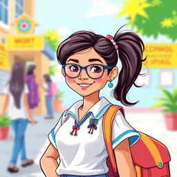 A vibrant and colorful illustration of a confident Indian school girl, showcasing her youthful spirit