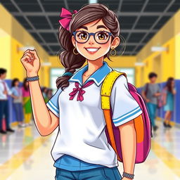 A vibrant and colorful illustration of a confident Indian school girl, showcasing her youthful spirit