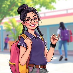 A vibrant and colorful illustration of a confident Indian school girl, showcasing her youthful spirit