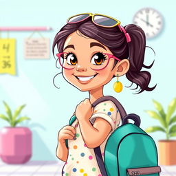 An imaginative and vibrant illustration of a lively Indian school girl