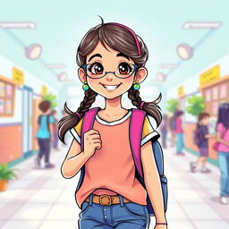 An imaginative and vibrant illustration of a lively Indian school girl