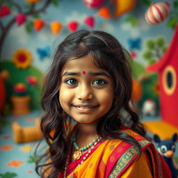 An artistic and tasteful portrayal of a young Indian girl, set in a playful and imaginative theme