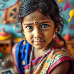 An artistic and tasteful portrayal of a young Indian girl, set in a playful and imaginative theme