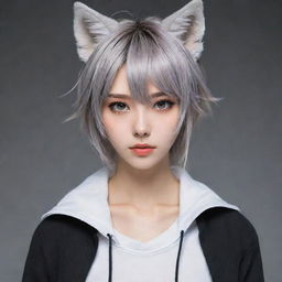 Anime girl with trendy wolf cut hairstyle, sharp eyes, and delicate features. She wears a stylish outfit, giving a sense of personality and energy.