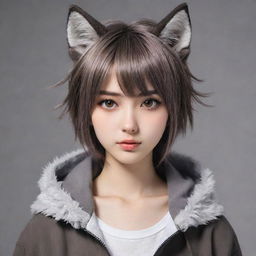 Anime girl with trendy wolf cut hairstyle, sharp eyes, and delicate features. She wears a stylish outfit, giving a sense of personality and energy.