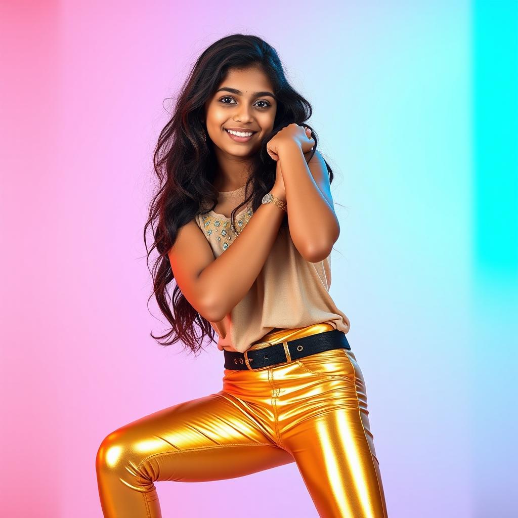 A stylish and artistic portrayal of a confident 16-year-old Indian teen girl, showcasing her vibrant personality