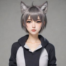 Anime girl with trendy wolf cut hairstyle, sharp eyes, and delicate features. She wears a stylish outfit, giving a sense of personality and energy.