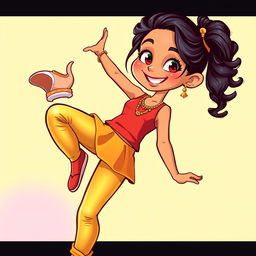 A cheerful and creative illustration of an Indian girl, emphasizing her vibrant personality and youthful style