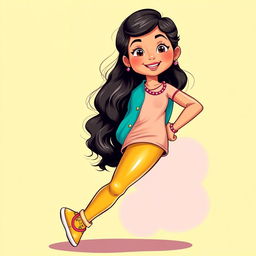 A cheerful and creative illustration of an Indian girl, emphasizing her vibrant personality and youthful style