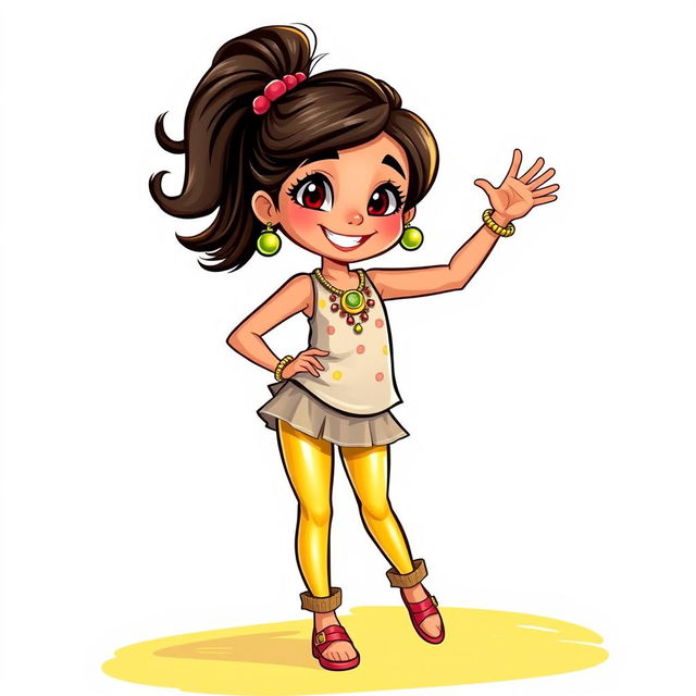 A cheerful and creative illustration of an Indian girl, emphasizing her vibrant personality and youthful style