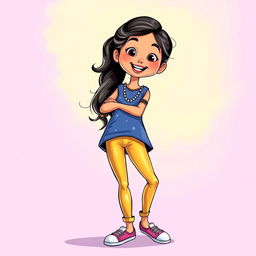 A cheerful and creative illustration of an Indian girl, emphasizing her vibrant personality and youthful style