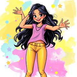 A vibrant and playful illustration of an Indian teen girl, demonstrating her youthful spirit