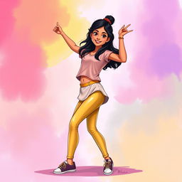 A vibrant and playful illustration of an Indian teen girl, demonstrating her youthful spirit