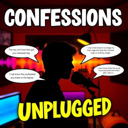 A vibrant and eye-catching YouTube thumbnail for a podcast where anonymous people share confessions about their lives