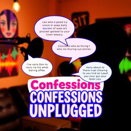 A vibrant and eye-catching YouTube thumbnail for a podcast where anonymous people share confessions about their lives