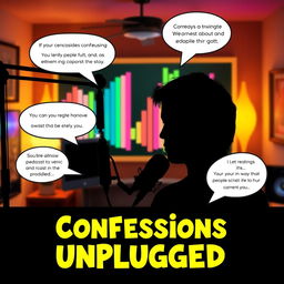 A vibrant and eye-catching YouTube thumbnail for a podcast where anonymous people share confessions about their lives