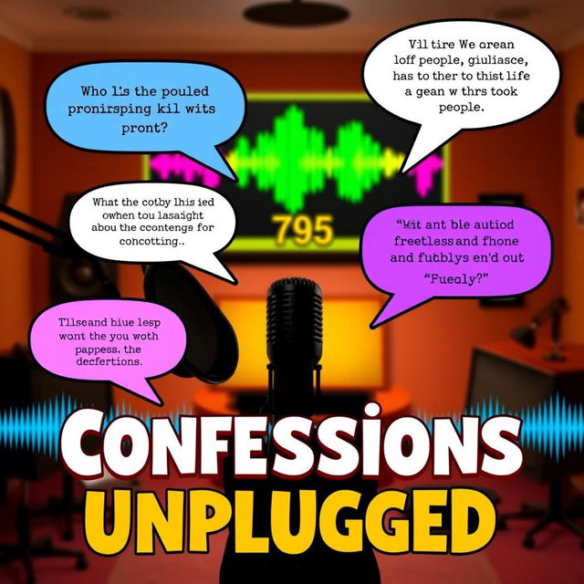 A vibrant and eye-catching YouTube thumbnail for a podcast where anonymous people share confessions about their lives