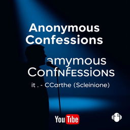 A minimalist YouTube thumbnail for a podcast titled 'Anonymous Confessions', featuring a dark gradient background with a subtle spotlight effect