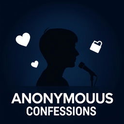 A minimalist YouTube thumbnail for a podcast called 'Anonymous Confessions', featuring a dark gradient background with subtle spotlight effects