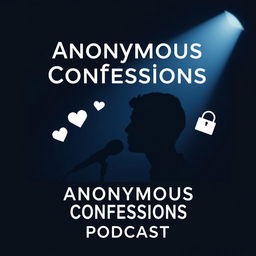 A minimalist YouTube thumbnail for a podcast called 'Anonymous Confessions', featuring a dark gradient background with subtle spotlight effects