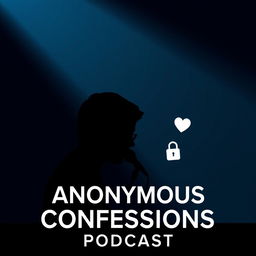 A minimalist YouTube thumbnail for a podcast called 'Anonymous Confessions', featuring a dark gradient background with subtle spotlight effects