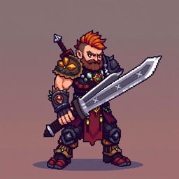 A pixel art warrior designed for an RPG game, featuring intricate 128x128 pixel graphics