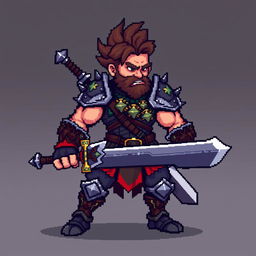 A pixel art warrior designed for an RPG game, featuring intricate 128x128 pixel graphics