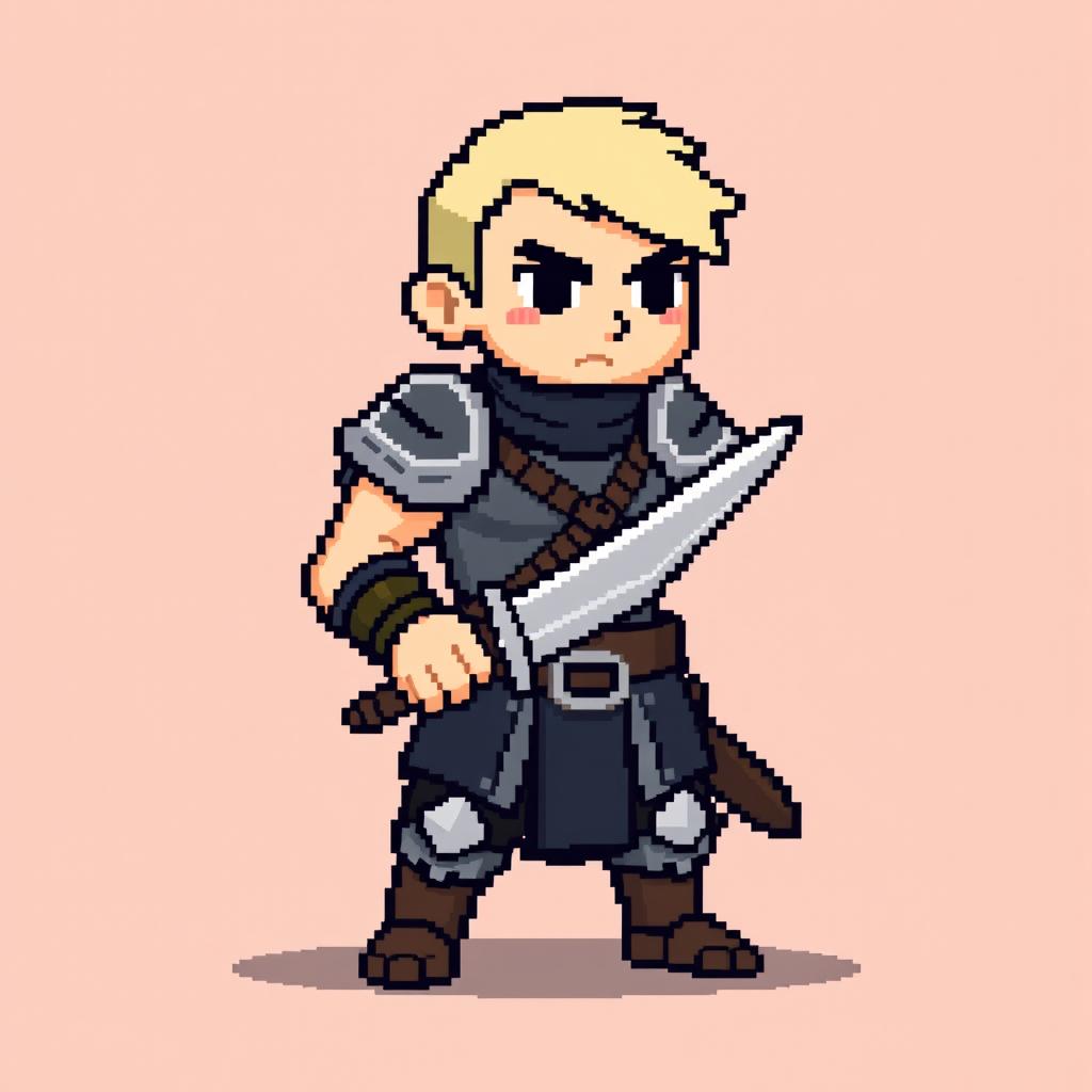 A simplified pixel art warrior for an RPG game, designed in 128x128 pixels