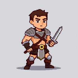 A simplified pixel art warrior for an RPG game, designed in 128x128 pixels