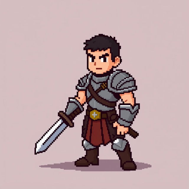 A simplified pixel art warrior for an RPG game, designed in 128x128 pixels