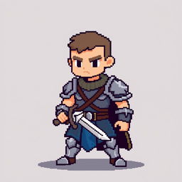 A simplified pixel art warrior for an RPG game, designed in 128x128 pixels