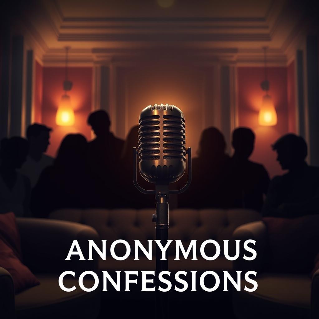 An eye-catching YouTube podcast thumbnail depicting the theme of anonymous confessions