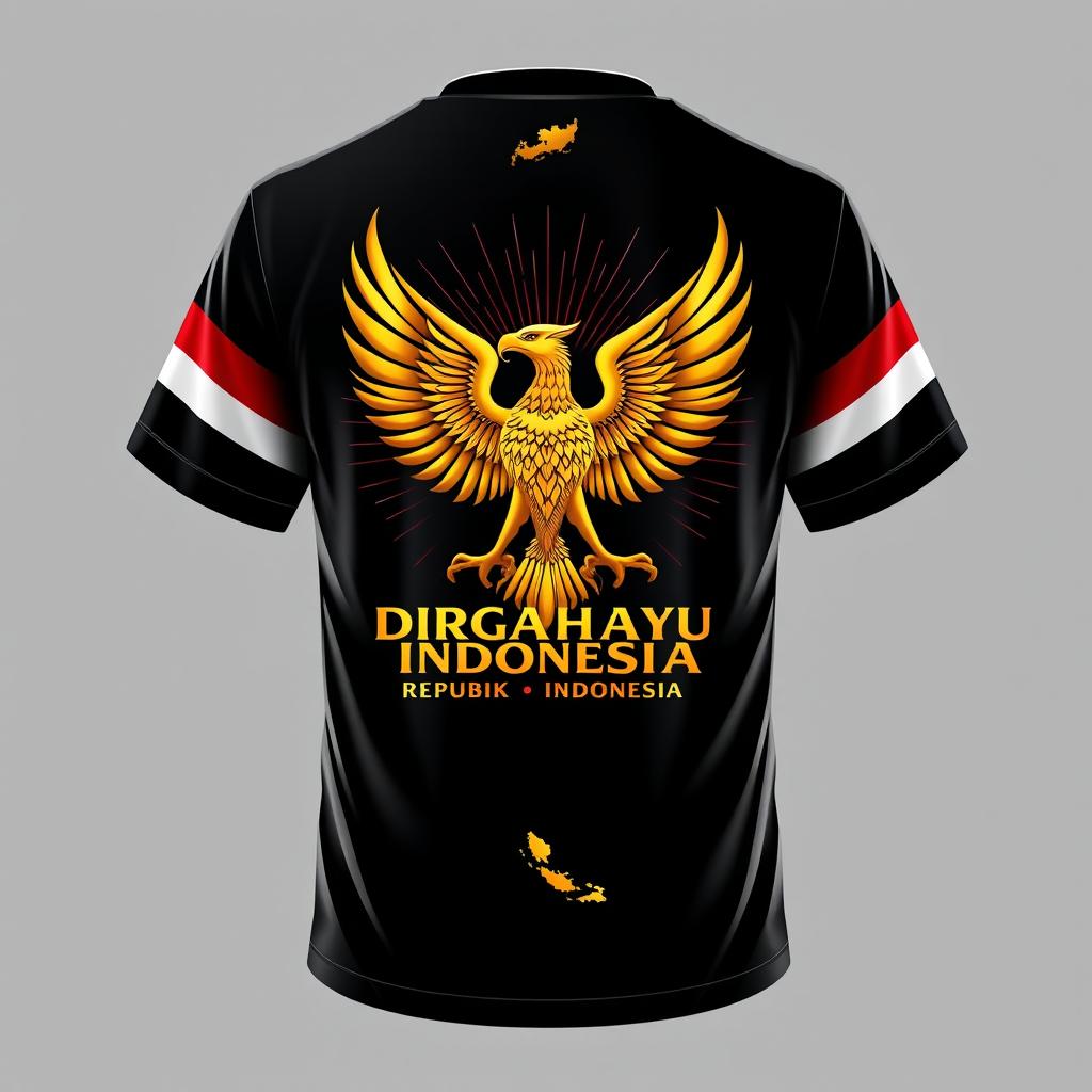 A world-class T-shirt design celebrating Indonesia's Independence Day, aimed at a global audience