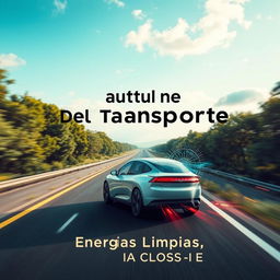 A captivating YouTube thumbnail for the video titled '🚗💨 El Futuro del Transporte: Energías Limpias e IA al Volante 🌿🤖'