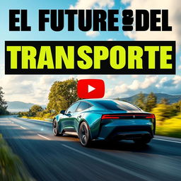 A captivating YouTube thumbnail for the video titled '🚗💨 El Futuro del Transporte: Energías Limpias e IA al Volante 🌿🤖'